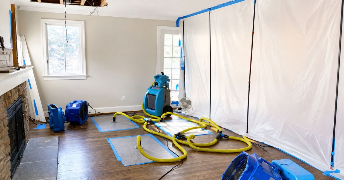 Water Damage Restoration and Drying Equipment Setup